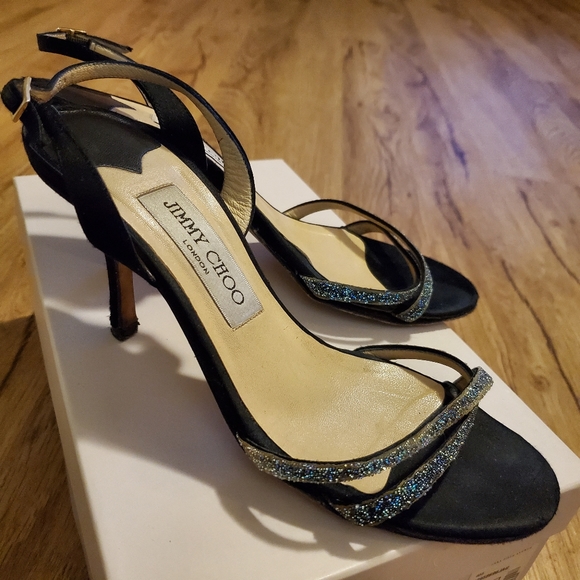 Jimmy Choo heels crystal dust on black satin 37 - Picture 2 of 13